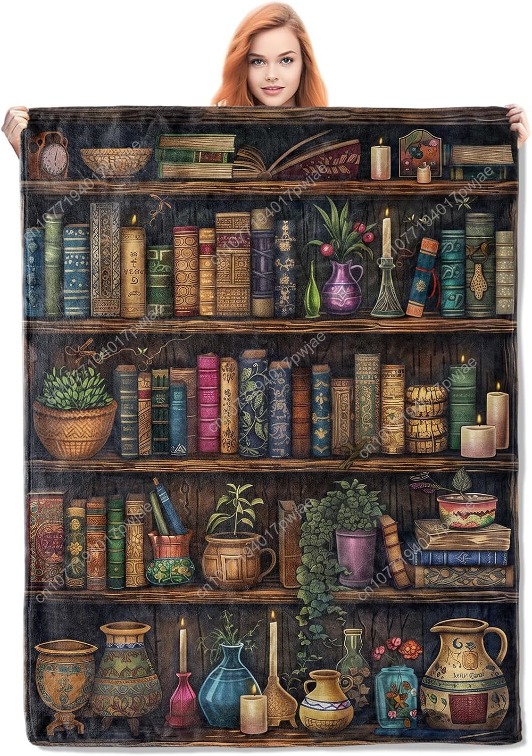 Textiles For Home - Vintage Bookshelf Blanket Reading Fleece Throw