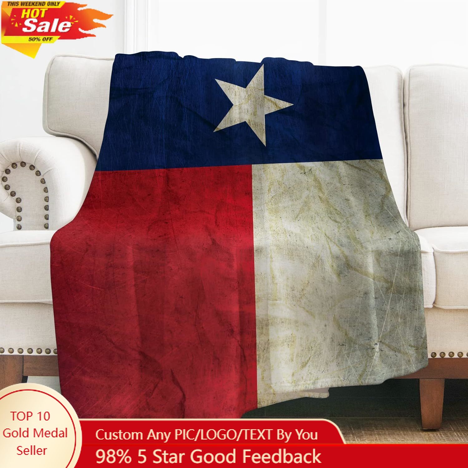 Textiles For Home - Levens Texas Flag Throw Blanket Gifts