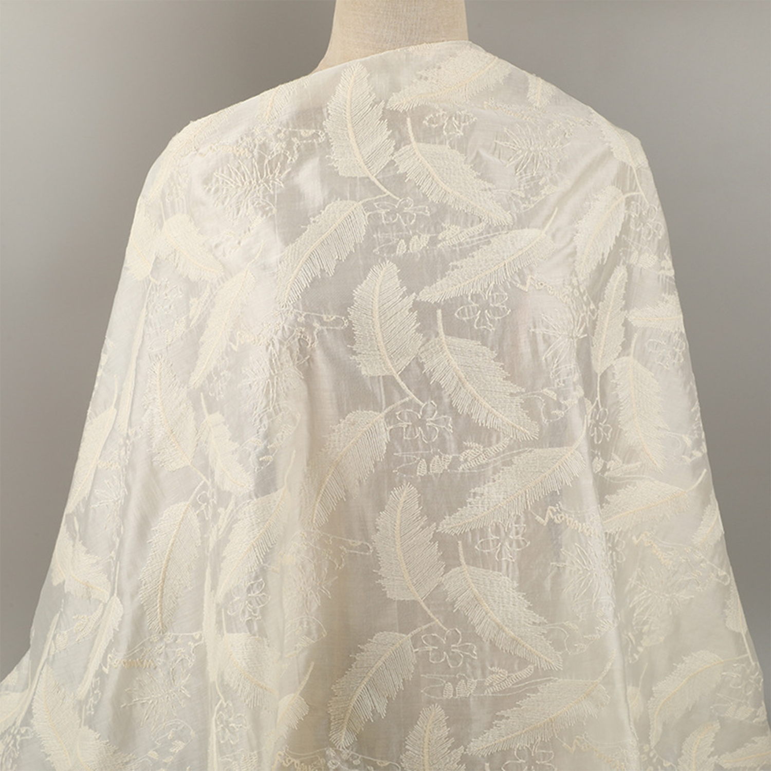 Home Textiles Suppliers - 5 Yards Silk Cotton Embroidery Leaves