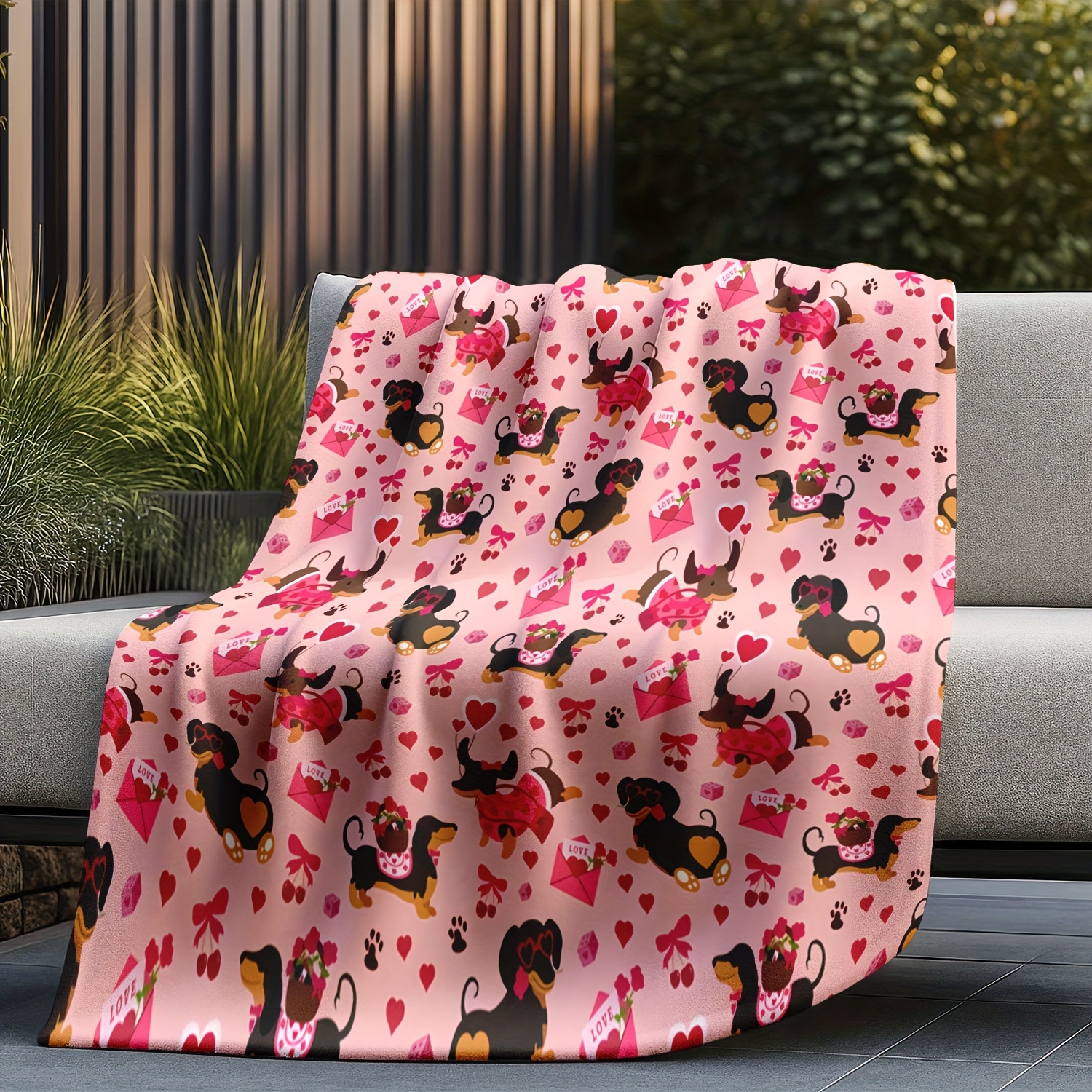 Dachshund & Hearts Pattern Chu - Throw Blanket Chunky Knit avaliação e preço