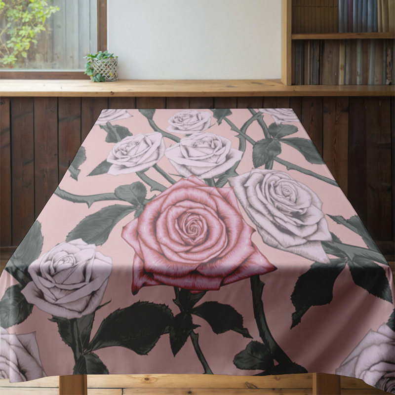 Pink Floral Tablecloth with Pi - Home Textiles Com avaliação e preço