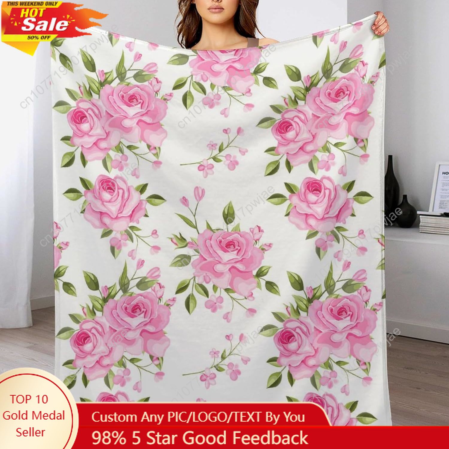 Pink Flower Throw Blanket Flor - Home Of Textiles avaliação e preço