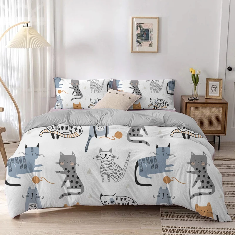 Cartoon Cat Duvet Cover Set Ca - Linen Duvet Cover avaliação e preço