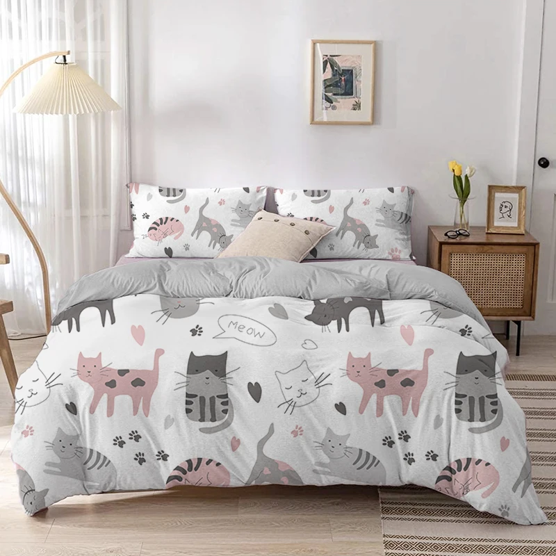 Cartoon Cat Duvet Cover Set Ca - Linen Duvet Cover avaliação e preço