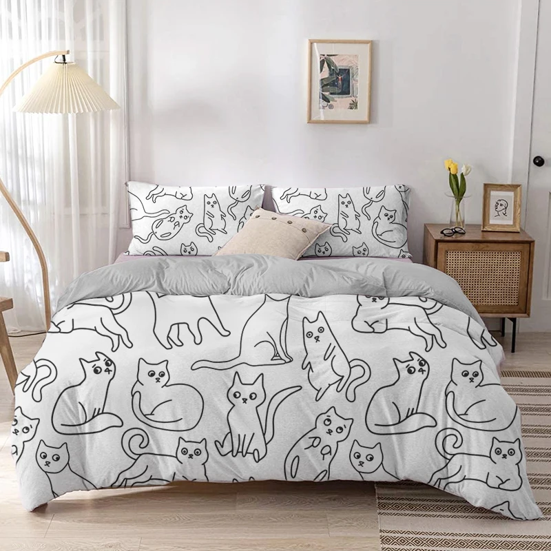 Cartoon Cat Duvet Cover Set Ca - Linen Duvet Cover avaliação e preço