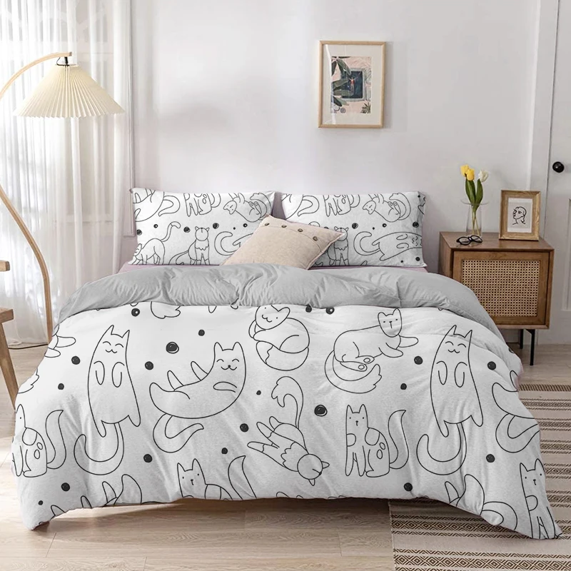 Cartoon Cat Duvet Cover Set Ca - Linen Duvet Cover avaliação e preço