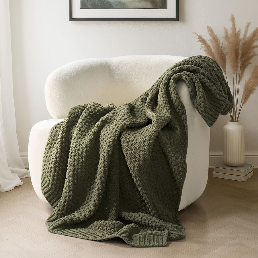 Chunky Chenille Knit Throw Bla - Throw Blanket Chunky Knit avaliação e preço