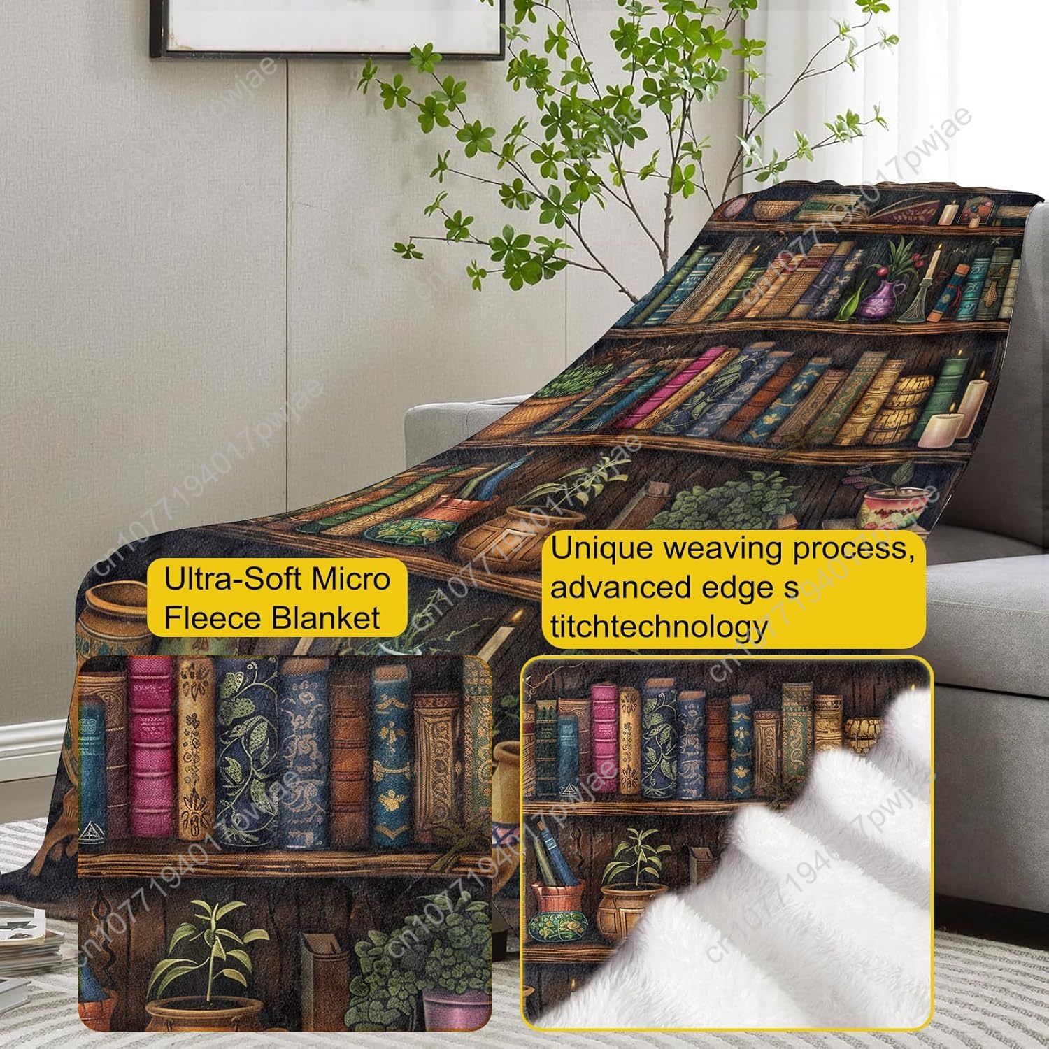 Vintage Bookshelf Blanket Read - Textiles For Home avaliação e preço