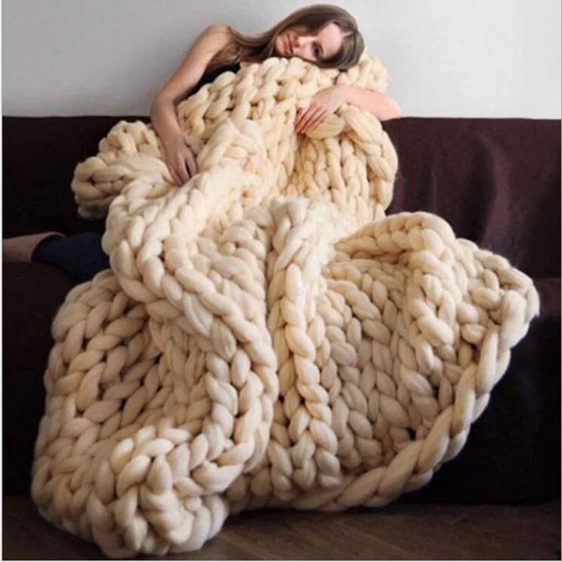 Fashion Chunky Wool Blanket Th - Throw Blanket Chunky Knit avaliação e preço