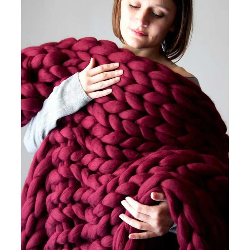 Fashion Chunky Wool Blanket Th - Throw Blanket Chunky Knit avaliação e preço