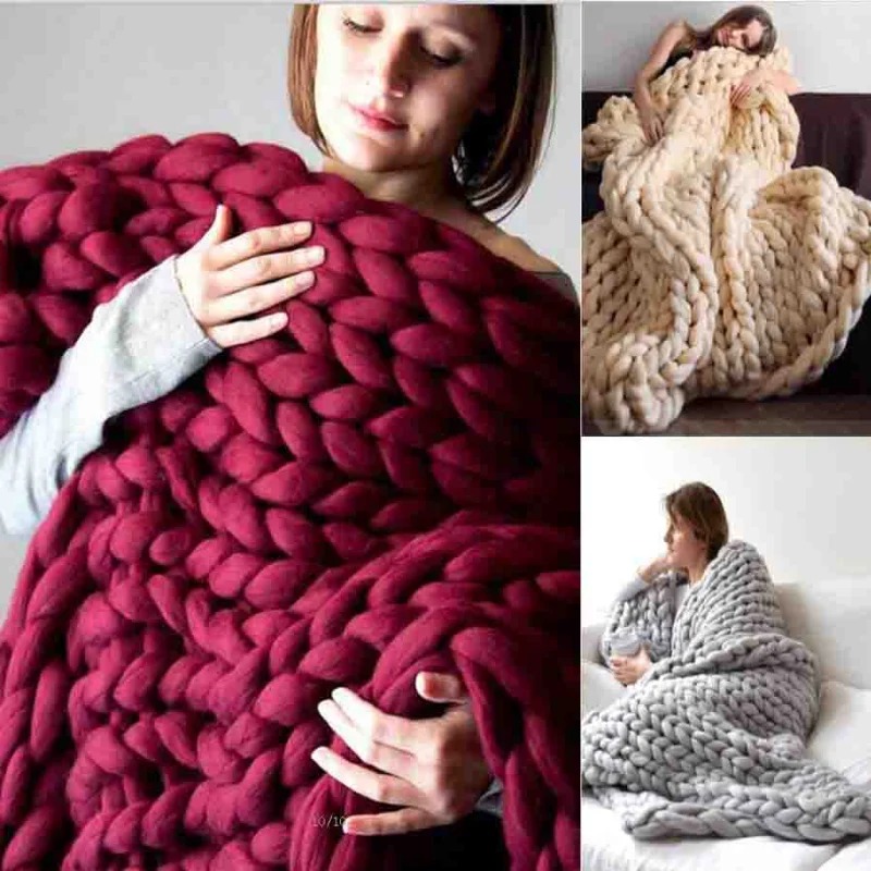 Fashion Chunky Wool Blanket Th - Throw Blanket Chunky Knit avaliação e preço