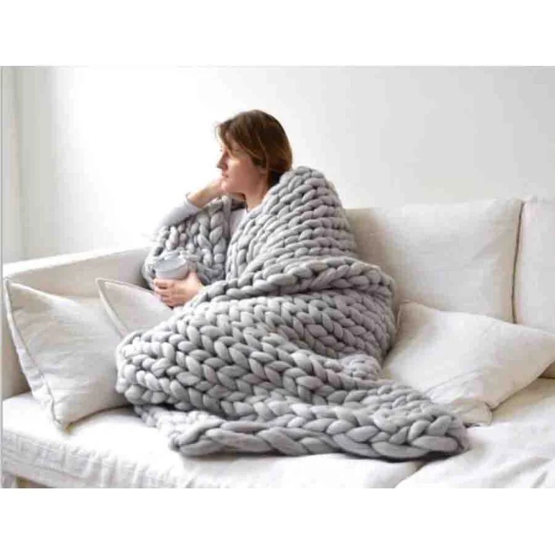 Fashion Chunky Wool Blanket Th - Throw Blanket Chunky Knit avaliação e preço