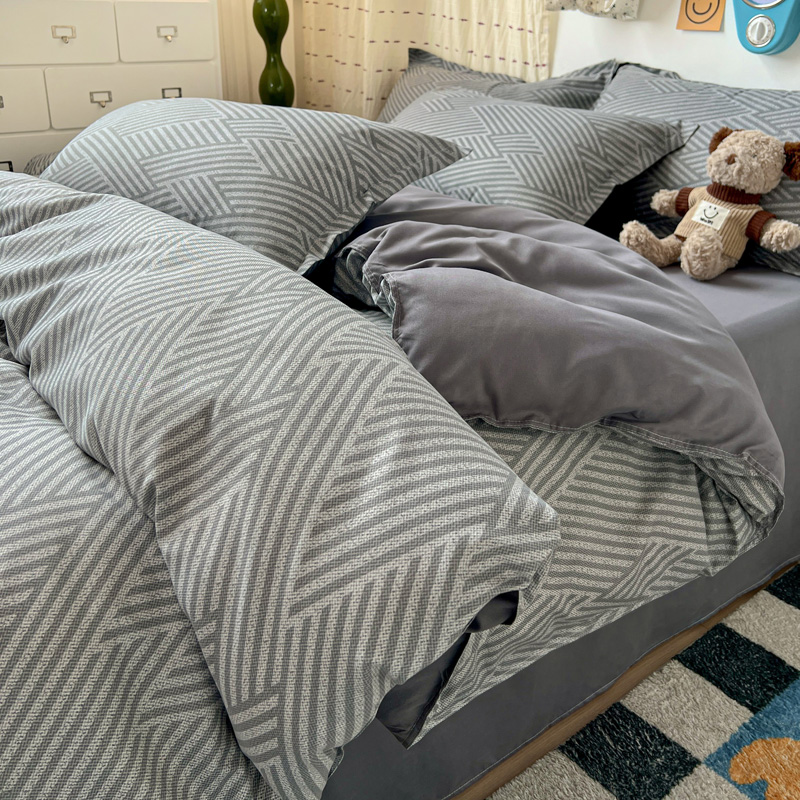4PC Grey Geometric Bedding Set - Linen Duvet Cover avaliação e preço
