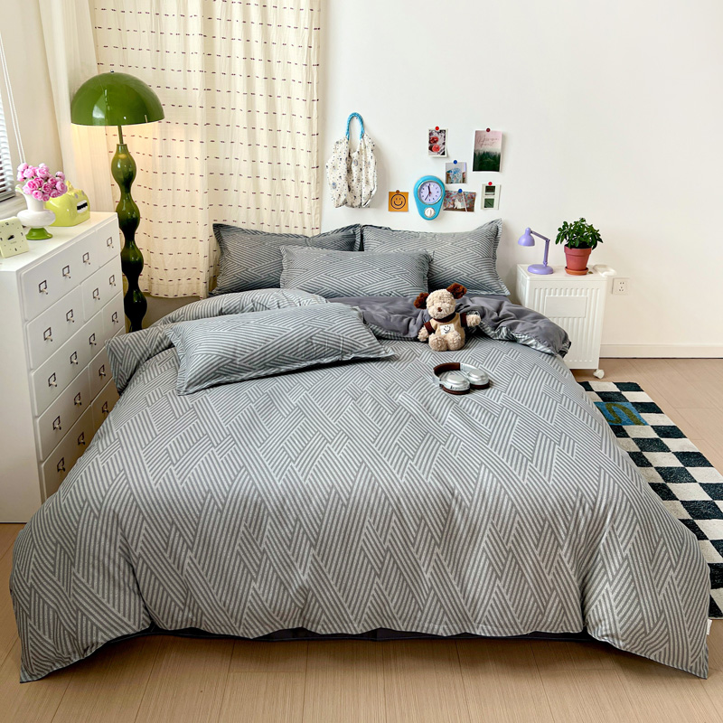 4PC Grey Geometric Bedding Set - Linen Duvet Cover avaliação e preço