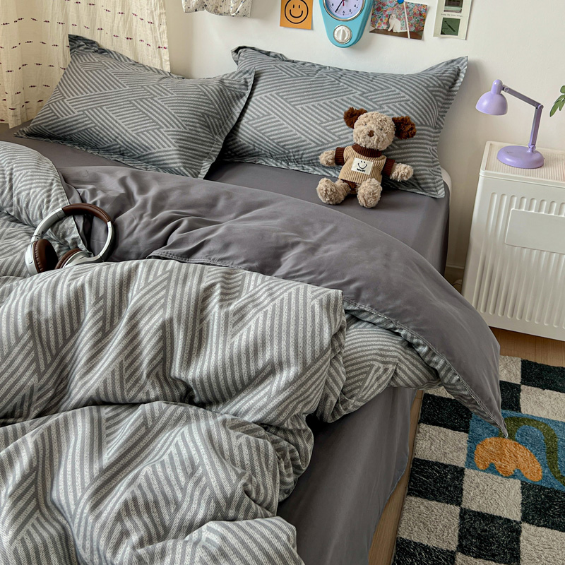 4PC Grey Geometric Bedding Set - Linen Duvet Cover avaliação e preço