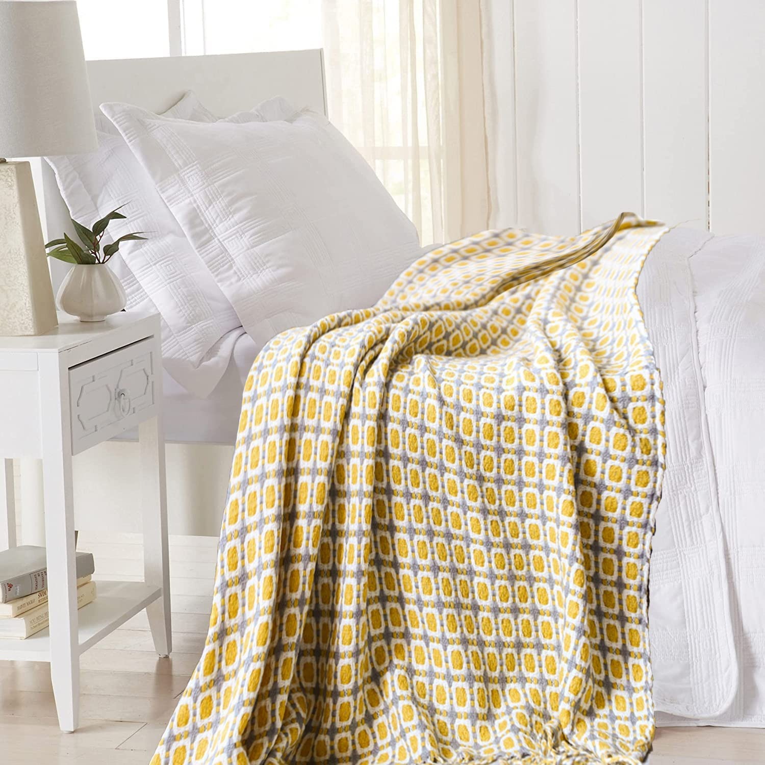 Mustard Yellow Nordic Knitted  - Throw Blanket Chunky Knit avaliação e preço