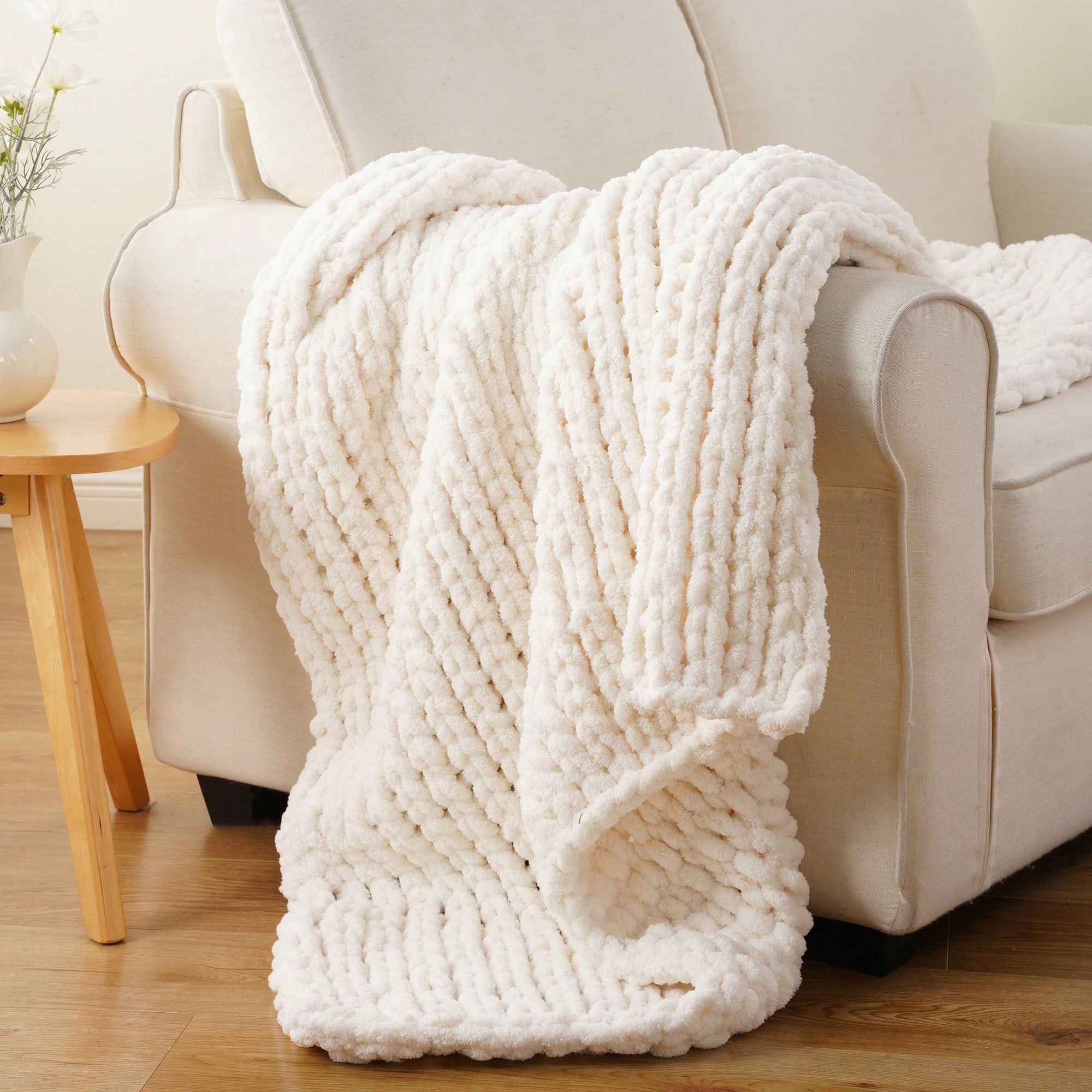 Cream Chunky Knit Throw Blanke - Throw Blanket Chunky Knit avaliação e preço