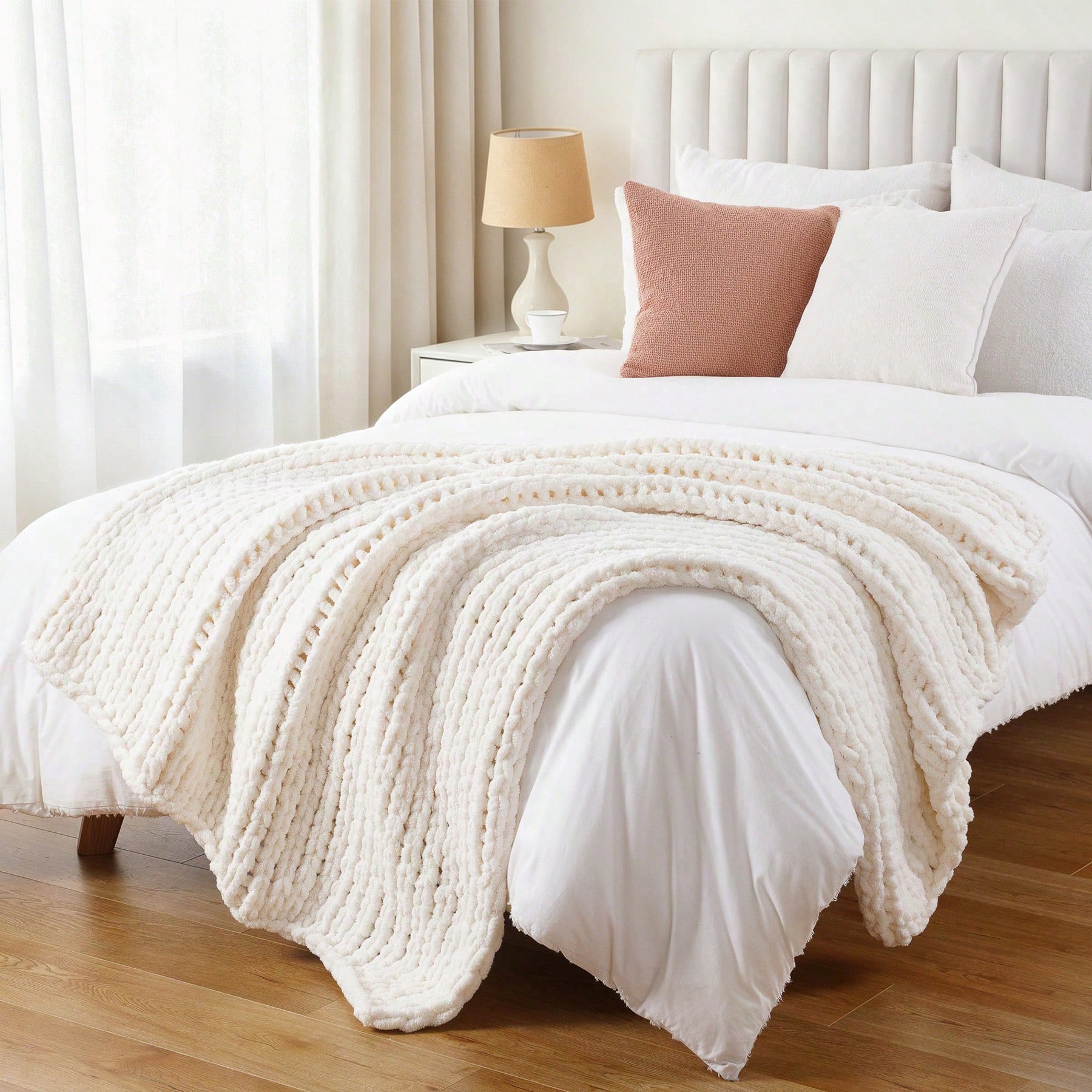 Cream Chunky Knit Throw Blanke - Throw Blanket Chunky Knit avaliação e preço