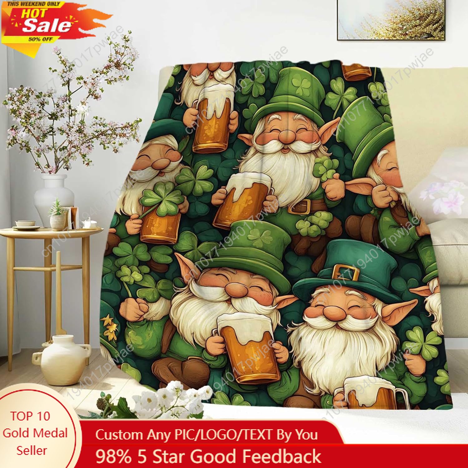 St. Patrick’s Day Gnome Throw  - Home Of Textiles avaliação e preço