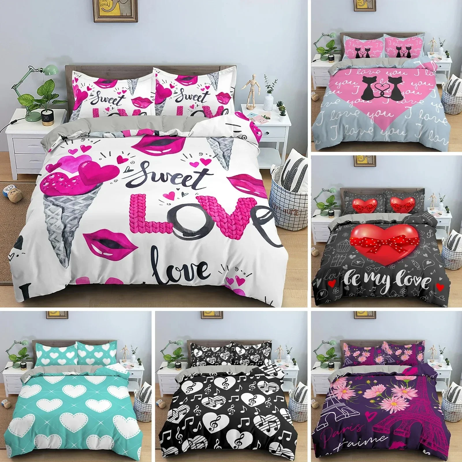 3D Love Heart Duvet Cover Pari - Home Textiles Paris avaliação e preço