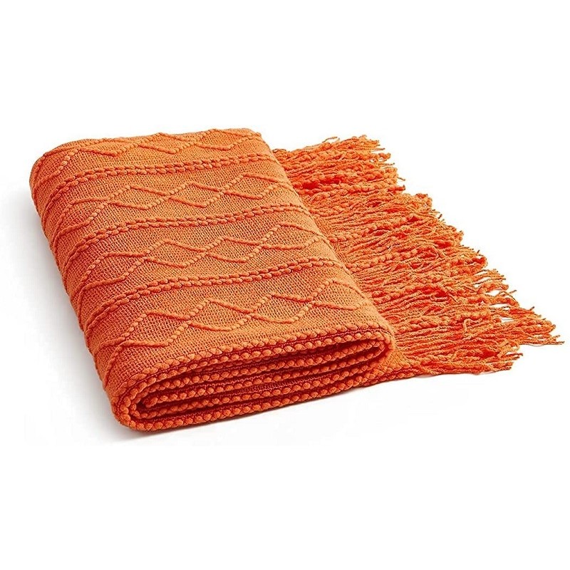 Orange Knitted Throw Blankets  - Throw Blanket Chunky Knit avaliação e preço