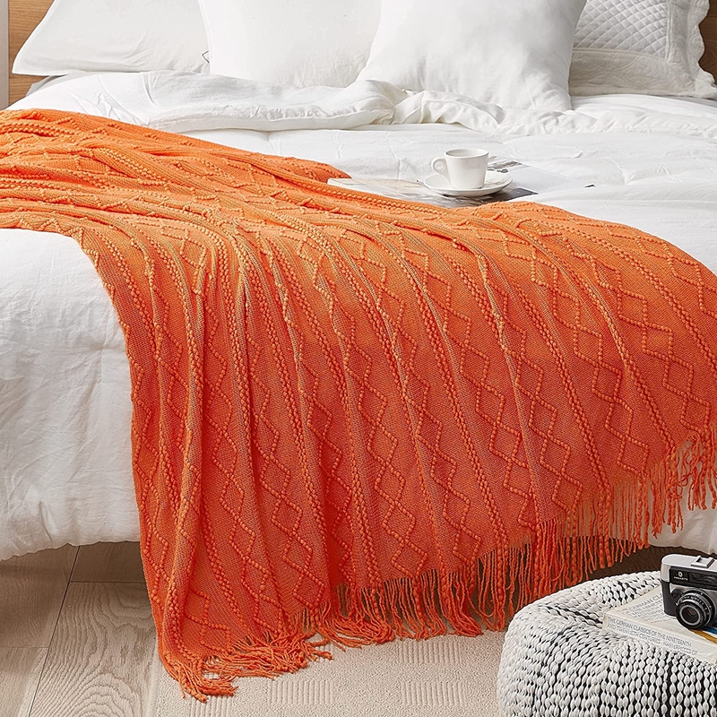 Orange Knitted Throw Blankets  - Throw Blanket Chunky Knit avaliação e preço