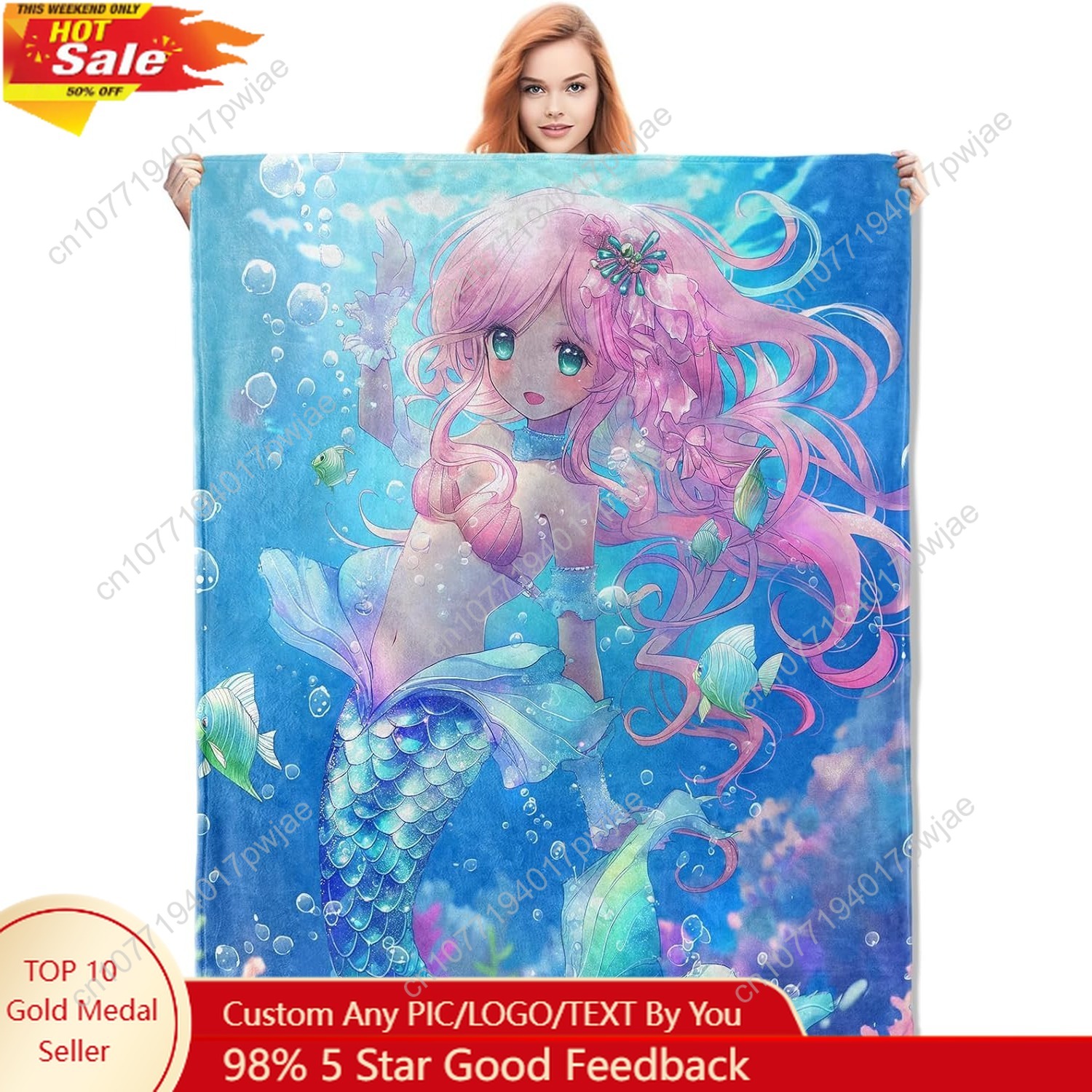 Cute Mermaid Blanket Cartoon F - Home Of Textiles avaliação e preço