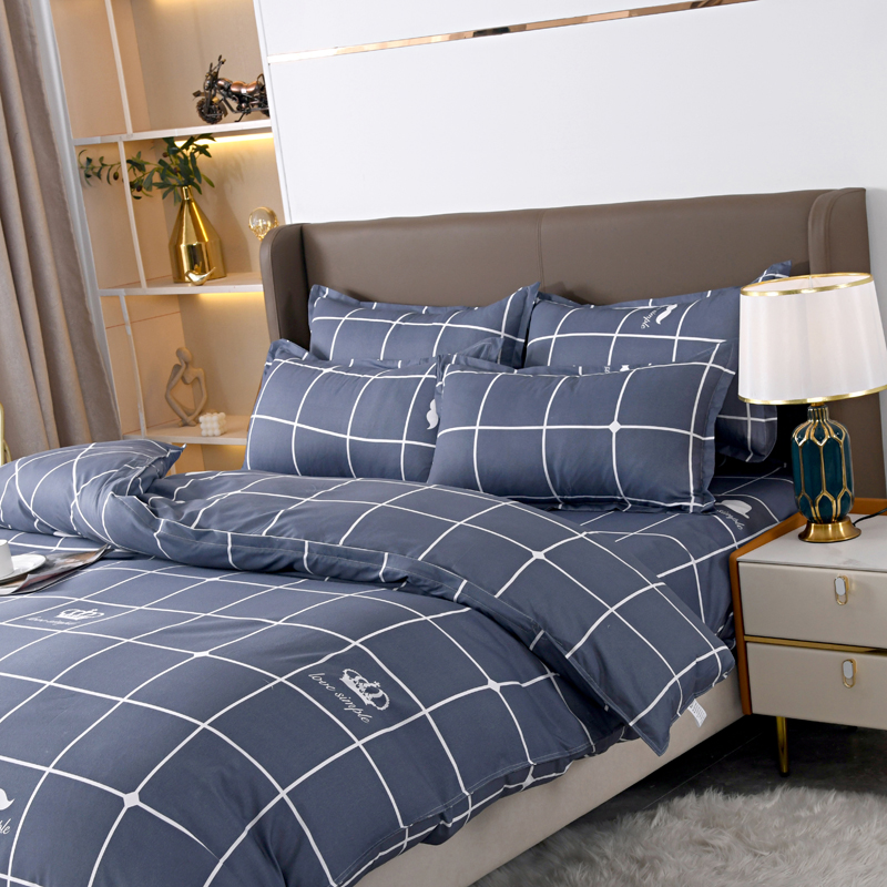 4pcs Navy Blue Grid Bedding Se - Linen Duvet Cover avaliação e preço