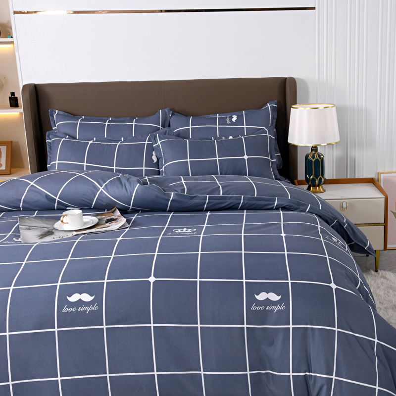 4pcs Navy Blue Grid Bedding Se - Linen Duvet Cover avaliação e preço