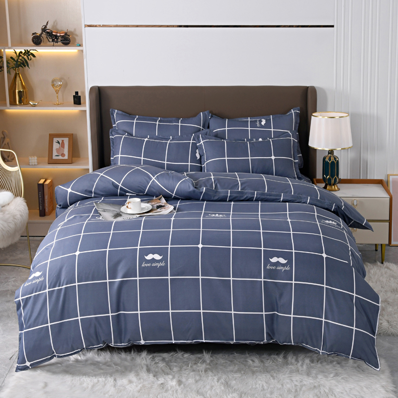 4pcs Navy Blue Grid Bedding Se - Linen Duvet Cover avaliação e preço