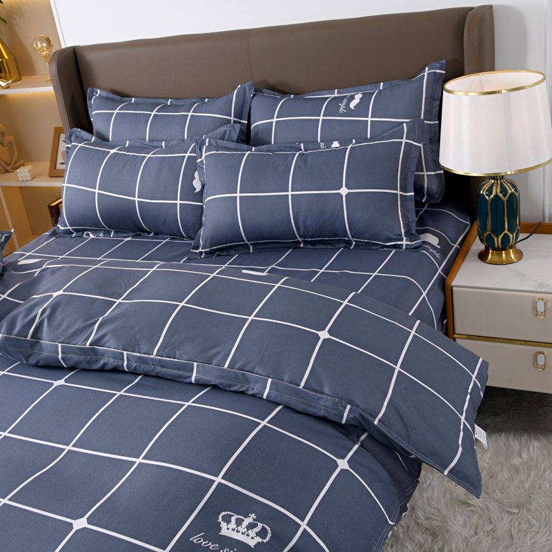 4pcs Navy Blue Grid Bedding Se - Linen Duvet Cover avaliação e preço