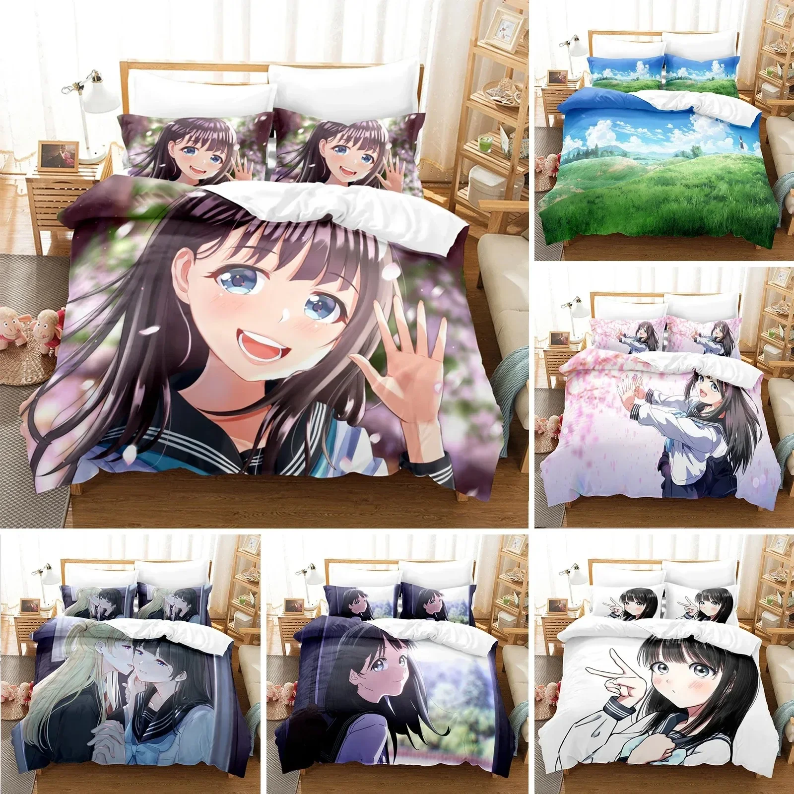 3D Akebis Sailor Uniform Print - Linen Duvet Cover avaliação e preço